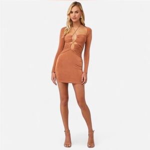 Significant Other Rosie Caramel Long Sleeve Bodycon Cutout Mini Dress Size 6 NWT
